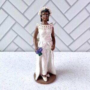 Vintage African American Black Bride Figurine Resin Wedding Cake Topper 5.5 Inch